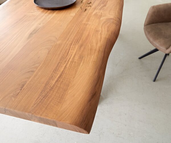 DELIFE Étkezőasztal Edge 260x100 XL akác természetes kereszt láb téglalap rozsdamentes acél Live-Edge