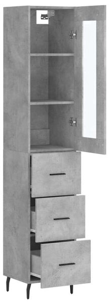 Modern Magas Szekrény - Beton Szürke - 34,5x34x180 cm