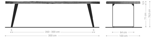 DELIFE Étkezőasztal Edge 300x100 XL akác barna fém ferde Live-Edge