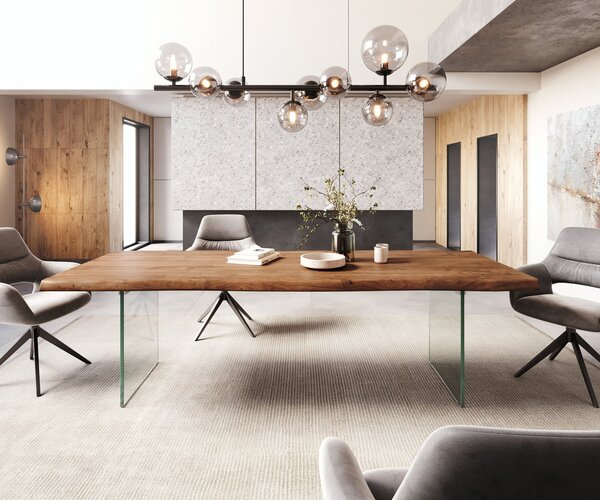 DELIFE Étkezőasztal Edge 260x100 XL akác barna üveg Live-Edge