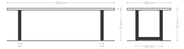 DELIFE Étkezőasztal Edge 260x100 XL akác barna rozsdamentes acél széles Live-Edge