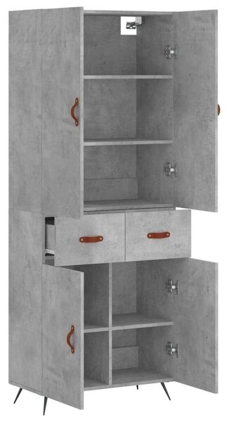 Betonszürke szerelt fa magasszekrény 69,5 x 34 x 180 cm