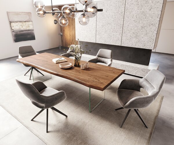 DELIFE Étkezőasztal Edge 260x100 XL akác barna üveg Live-Edge