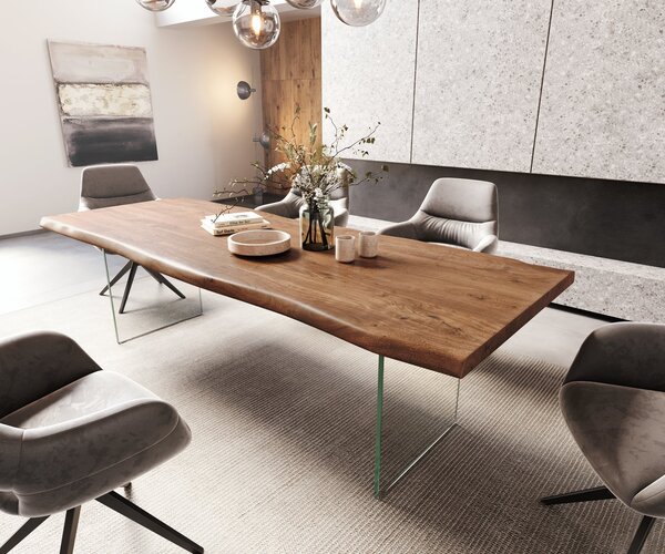 DELIFE Étkezőasztal Edge 260x100 XL akác barna üveg Live-Edge