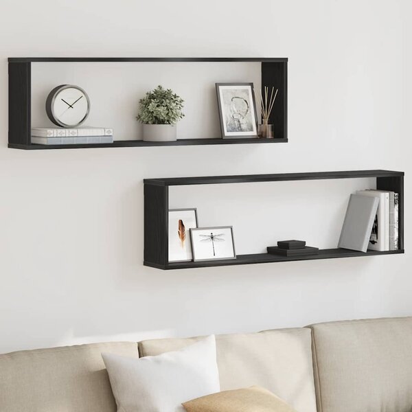 VidaXL 2 db fekete tölgyszínű szerelt fa fali kockapolc 100x15x30 cm