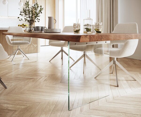 DELIFE Étkezőasztal Edge 300x100 XL akác barna üveg Live-Edge