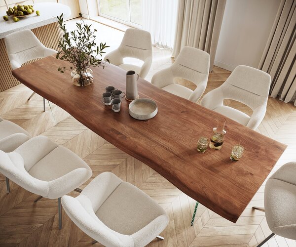 DELIFE Étkezőasztal Edge 300x100 XL akác barna üveg Live-Edge