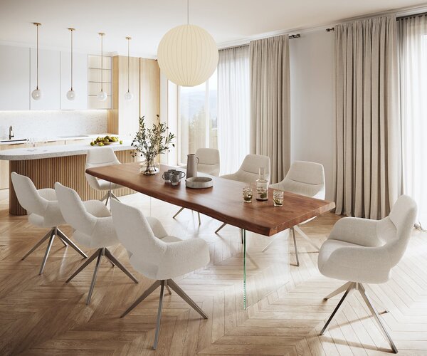 DELIFE Étkezőasztal Edge 300x100 XL akác barna üveg Live-Edge