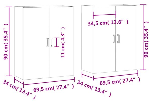 VidaXL 2 db sonoma tölgy fali szekrény 69,5 x 34 x 90 cm