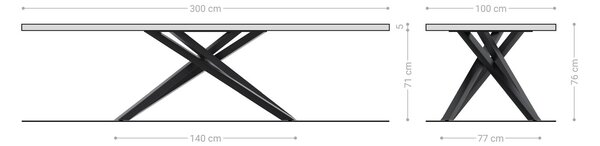 DELIFE Étkezőasztal Edge 300x100 XL akác természetes kereszt láb téglalap rozsdamentes acél Live-Edge