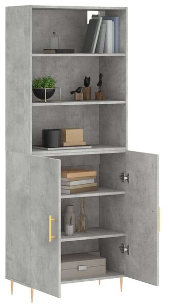 Betonszürke szerelt fa magasszekrény 69,5 x 34 x 180 cm