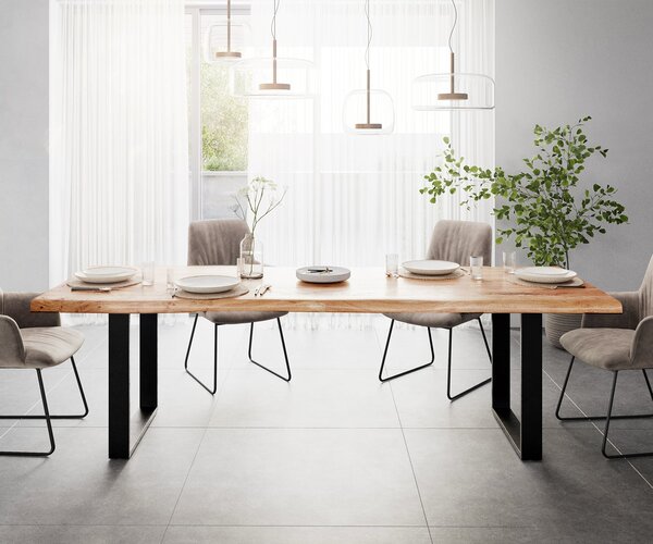 DELIFE Étkezőasztal Edge 260x100 XL akác természetes fekete fém Live-Edge