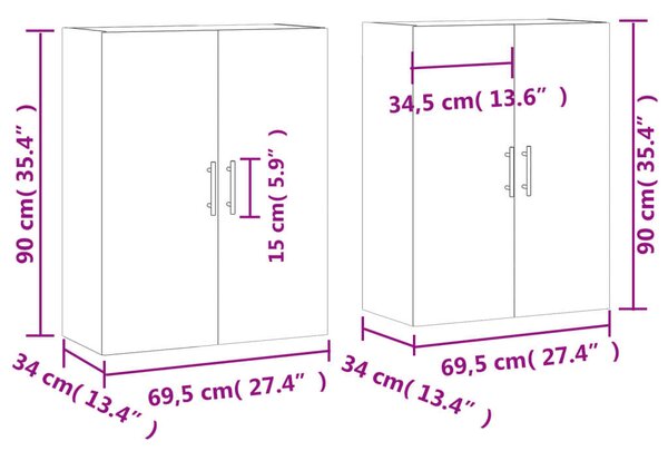 VidaXL 2 db betonszürke faliszekrény 69,5 x 34 x 90 cm