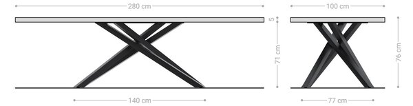 DELIFE Étkezőasztal Edge 280x100 XL akác természetes kereszt láb téglalap rozsdamentes acél Live-Edge