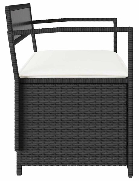 Fekete polyrattan kerti tároló pad párnával