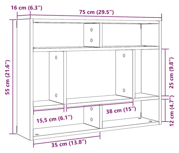 Fekete tölgyfa fali polc 75 x 16 x 55 cm