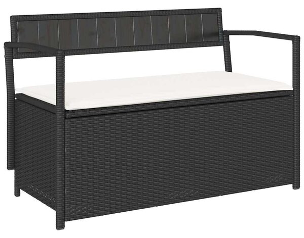 Fekete polyrattan kerti tároló pad párnával