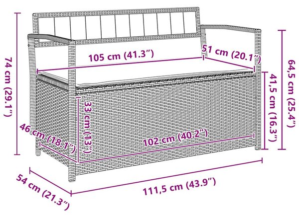 Bézs polyrattan kerti tárolópad párnával