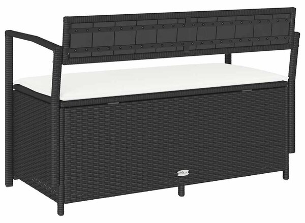 Fekete polyrattan kerti tároló pad párnával
