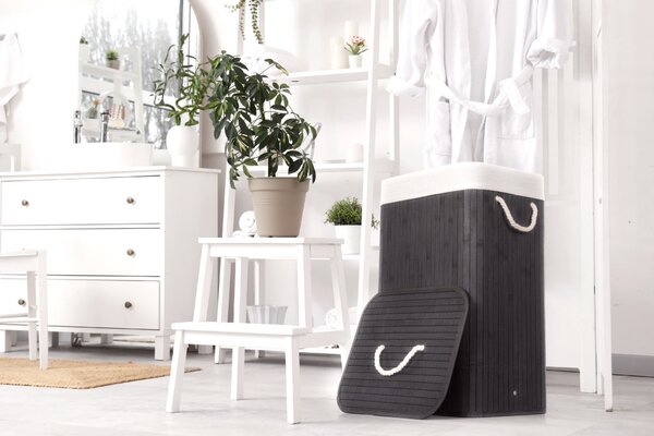 G21 szennyeskosár 72 l, bambusz fekete fehér kosárral