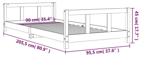 VidaXL fehér gyerek tömör fenyőfa ágykeret 90 x 200 cm