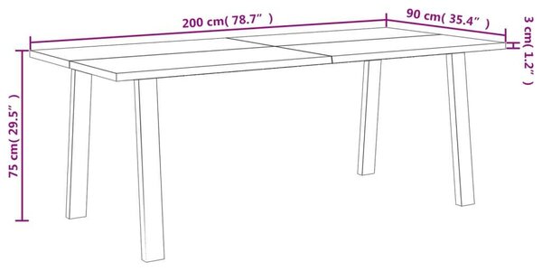 VidaXL Akácfa Étkezőasztal - 200x90x75 cm