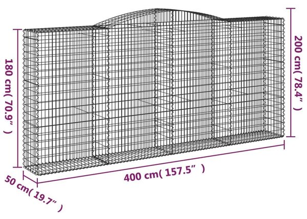 VidaXL 8 db íves horganyzott vas gabion kosár 400x50x180/200 cm