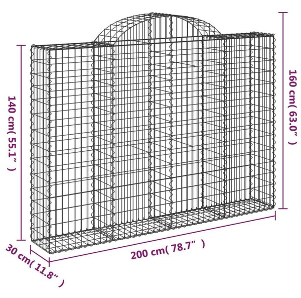 VidaXL 10 db íves horganyzott vas gabion kosár 200x30x140/160 cm