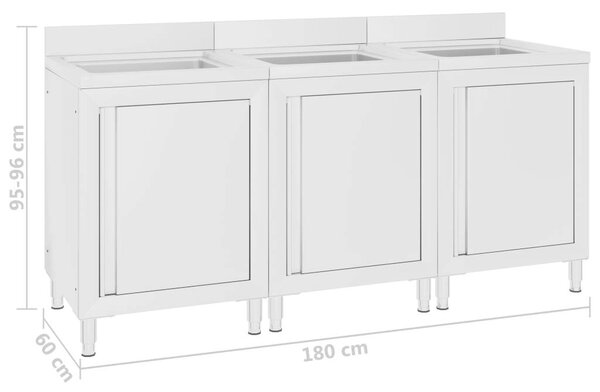 VidaXL Három Rekeszes Mosogató - Rozsdamentes Acél - 180x60cm