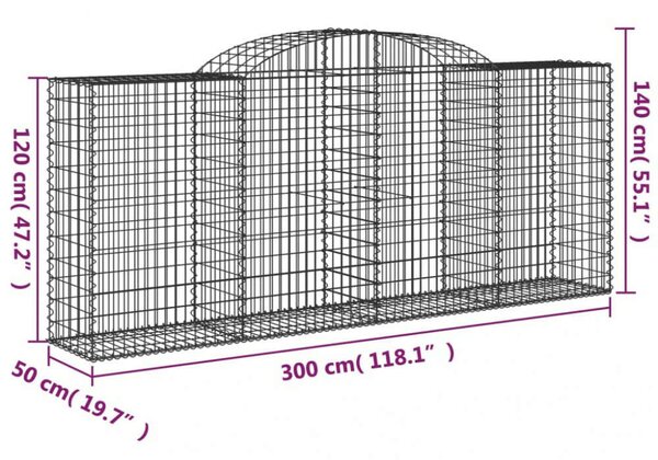 VidaXL 20 db íves horganyzott vas gabion kosár 300x50x120/140 cm