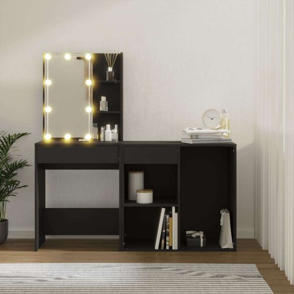 Elegáns LED-es Sminkasztal Szekrény - Fekete