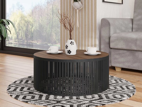 Dohányzóasztal Prunis I, Laminált forgácslap, Fém, 25cm, Dió, Fekete, Összeszerelve szállítva