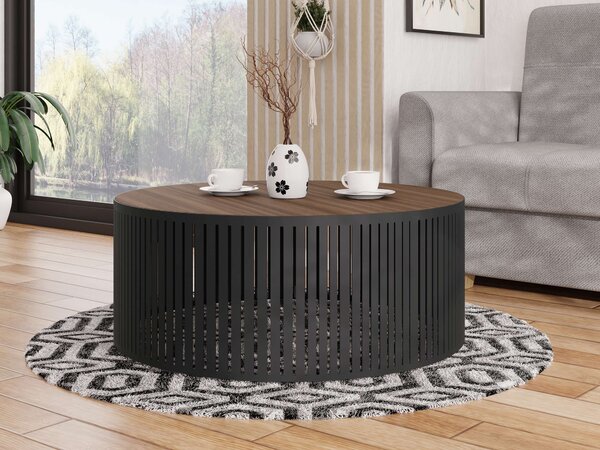 Dohányzóasztal Prunis, Laminált forgácslap, Fém, 30cm, Fekete, Dió, Összeszerelve szállítva