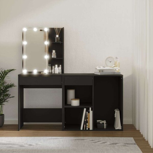 Elegáns LED-es Sminkasztal Szekrény - Fekete