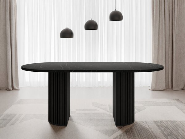 Asztal Comfivo Ulma, 75x90cm, Fekete márvány, Fekete