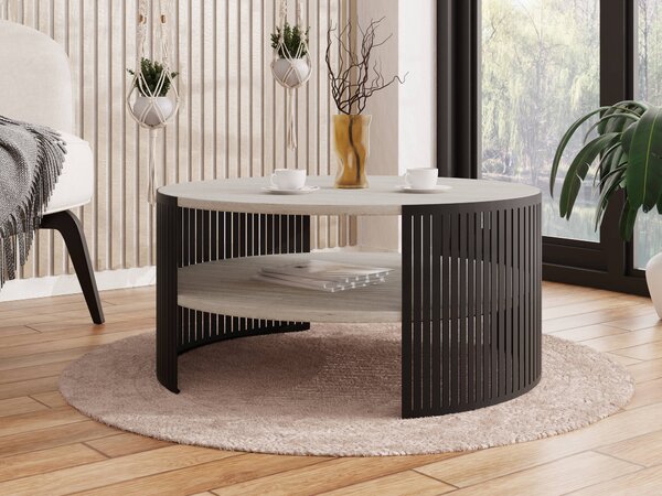 Dohányzóasztal Civer, Laminált forgácslap, Fém, 40cm, Fekete, Világos travertin