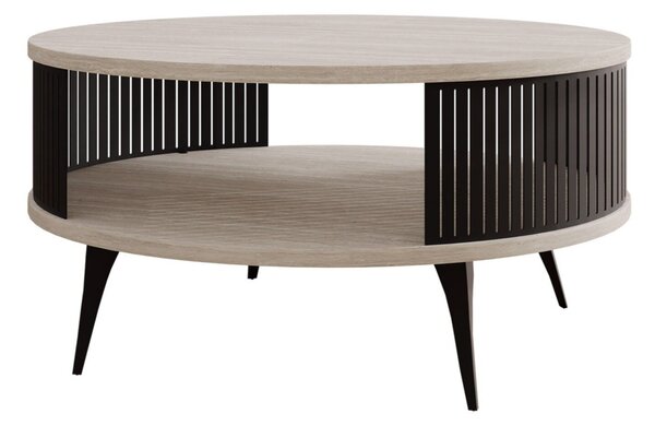 Dohányzóasztal Vitum, Fém, Laminált forgácslap, 44cm, Világos travertin, Fekete