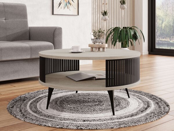 Dohányzóasztal Vitum, Fém, Laminált forgácslap, 44cm, Világos travertin, Fekete