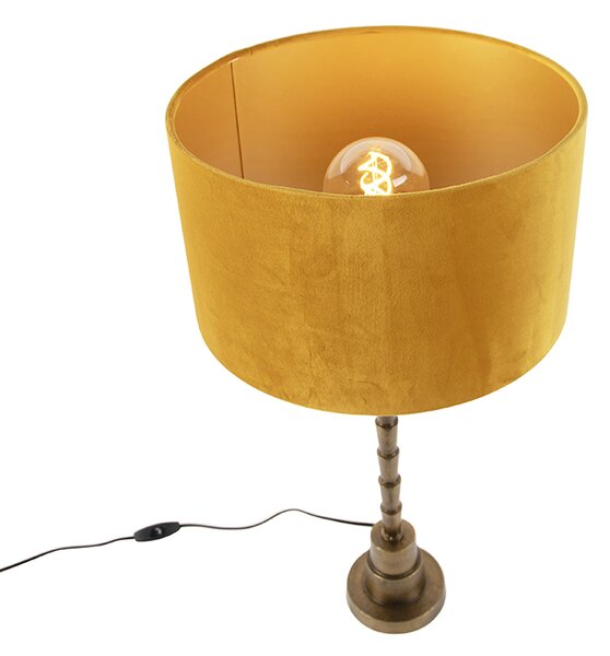 Art Deco asztali lámpa bársony árnyékolóval, sárga 35 cm - Pisos