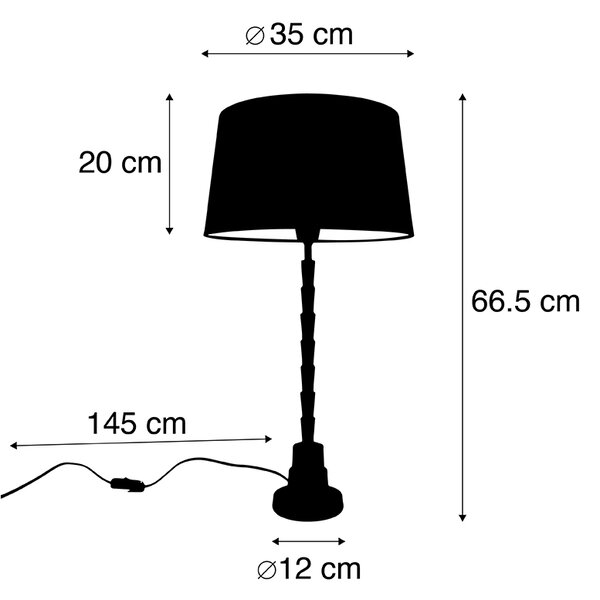 Art Deco asztali lámpa bronz fekete pamut búrával 35 cm - Pisos