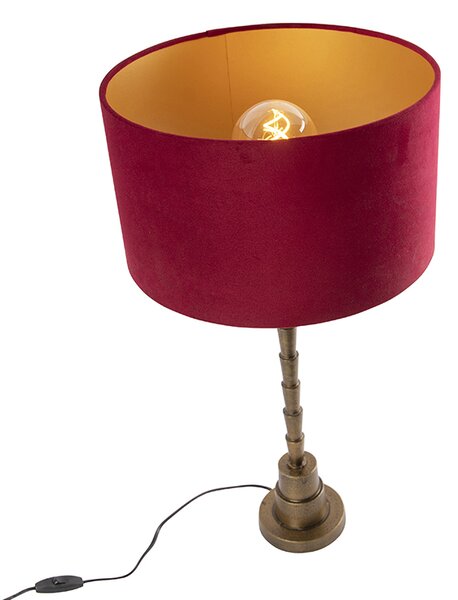 Art Deco asztali lámpa bronz bársony árnyékolóval, piros 35 cm - Pisos