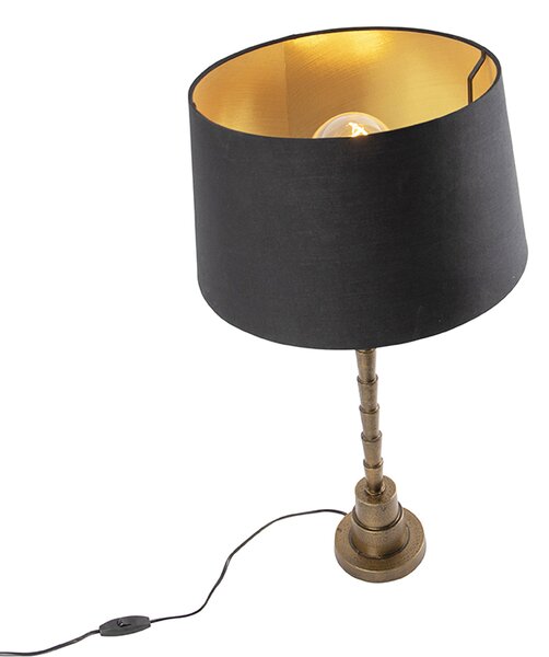 Art Deco asztali lámpa bronz fekete pamut búrával 35 cm - Pisos
