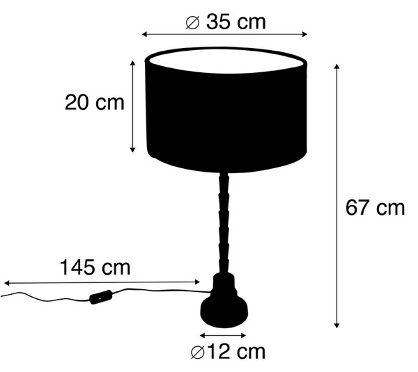 Art Deco asztali lámpa bársony árnyékolóval, sárga 35 cm - Pisos