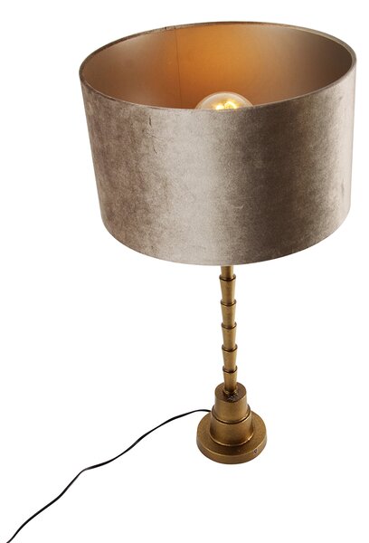 Bronz asztali lámpa taupe színű bársonyernyővel 35 cm - Pisos
