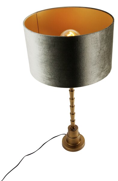 Bronz asztali lámpa zöld bársonyernyővel 35 cm - Pisos