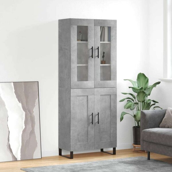 Betonszürke szerelt fa magasszekrény 69,5 x 34 x 180 cm