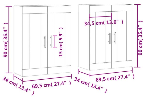 VidaXL Falra Szerelhető Szekrény - 2 db - Fehér - 70x34x90 cm