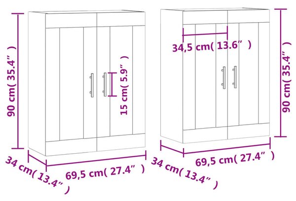 VIDAXL - Sonoma Tölgy Fali Szekrény - 2 db - 69,5x34x90 cm