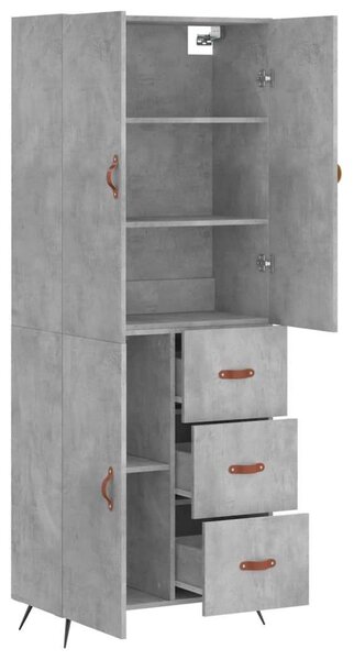 Betonszürke szerelt fa magasszekrény 69,5 x 34 x 180 cm