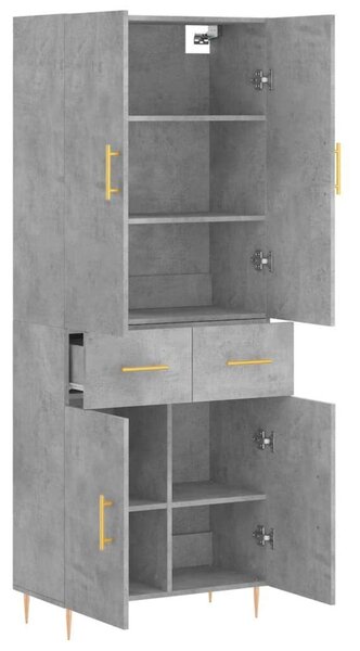 Betonszürke szerelt fa magasszekrény 69,5 x 34 x 180 cm